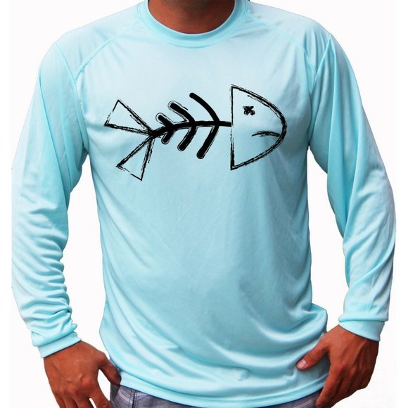 Fish Bones Skeleton Long Sleeve UPF 50 T-Shirt Fishing Boat UV Protection Sun - Picture 1 of 1